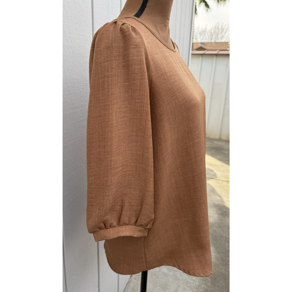 Orange Creek Los Angeles Faux Button Back Sz S Top Rust Balloon Sleeve USA Made - Picture 4 of 16